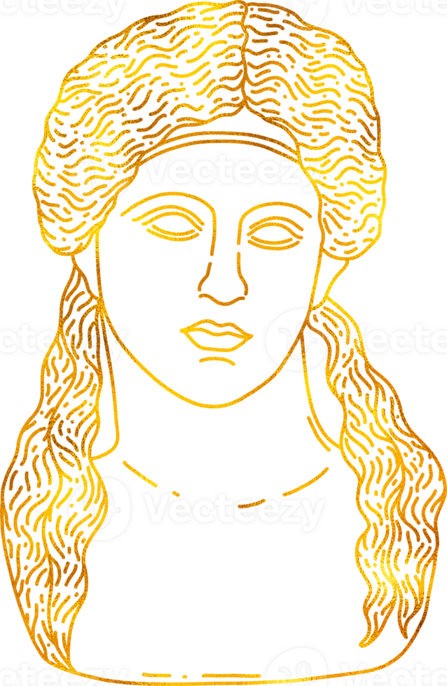 Greek God Dionis in doodle style with gold foil effect. png