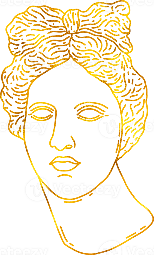 Greek God Apollo in doodle style with gold foil effect. png
