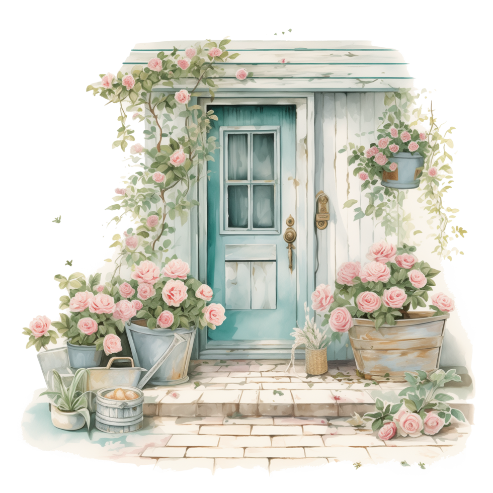 ai generato Vintage ▾ rustico veranda porta blu png