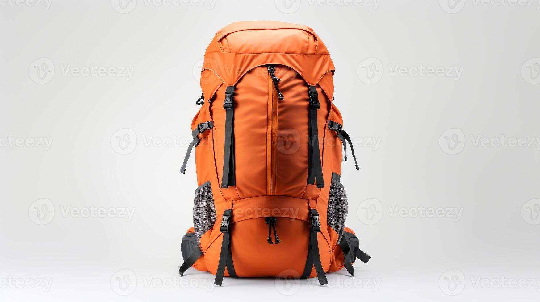 AI generated Orange Hiking Backpack Bag isolated on white background with copy space for advertisement. AI Generated photo