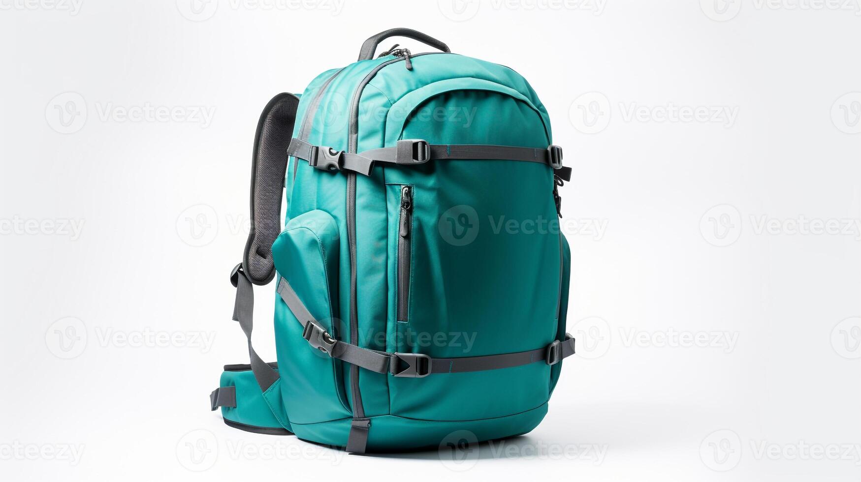 AI generated Teal Travel Backpack Bag isolated on white background with copy space for advertisement. AI Generated photo