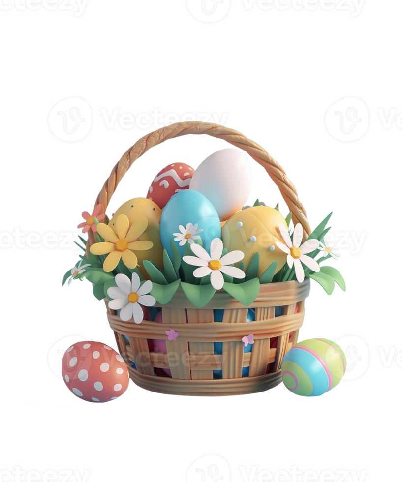 AI generated illustration 3d basket of egg for celebrate easter ai generated png