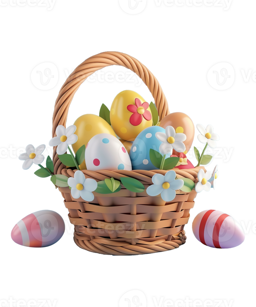 AI generated illustration 3d basket of egg for celebrate easter ai generated png