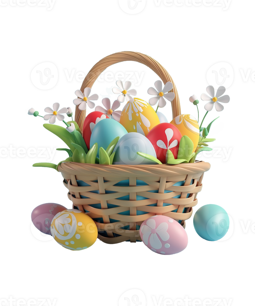 AI generated illustration 3d basket of egg for celebrate easter ai generated png