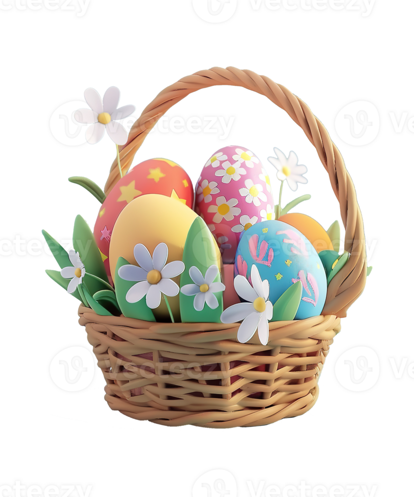 AI generated illustration 3d basket of egg for celebrate easter ai generated png