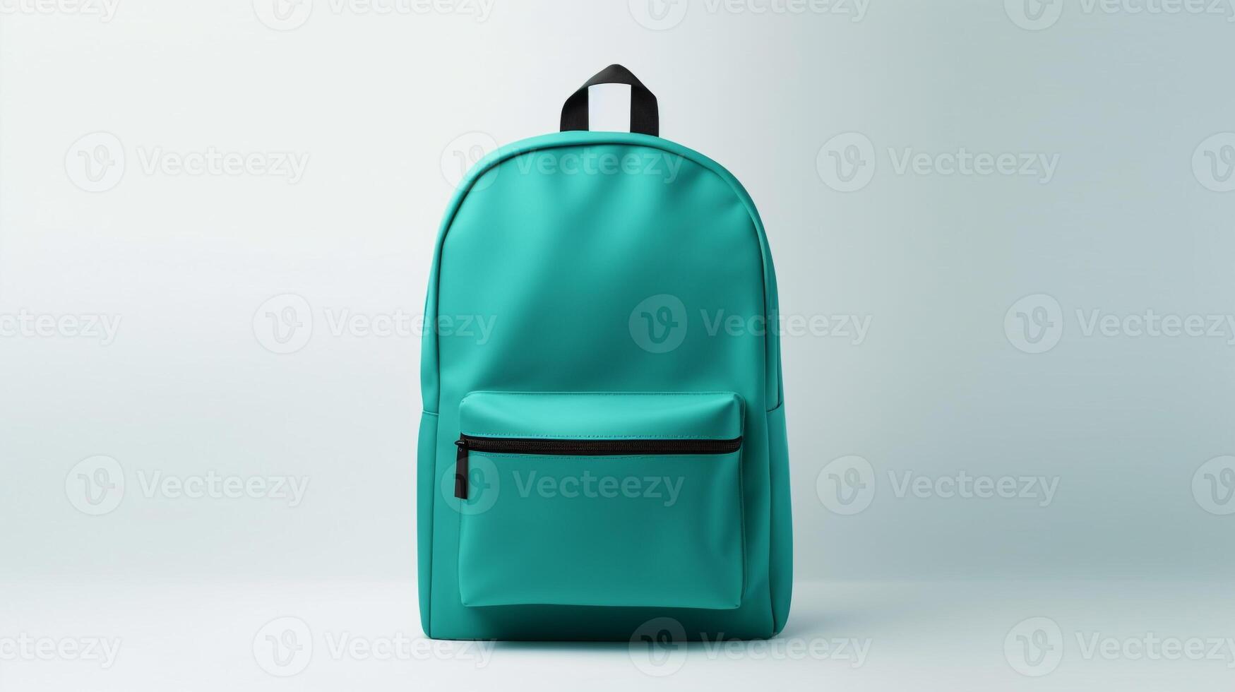 ai generado verde azulado colegio mochila bolso aislado en blanco antecedentes con Copiar espacio para anuncio publicitario. ai generado foto