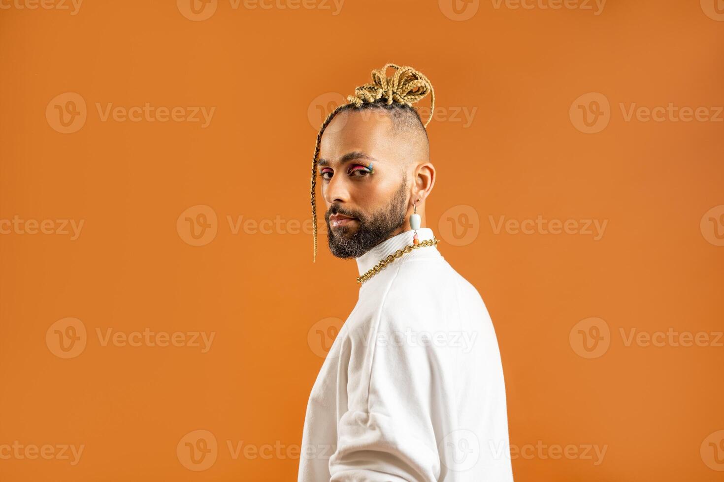 Black Gay Man with bright makeup photo