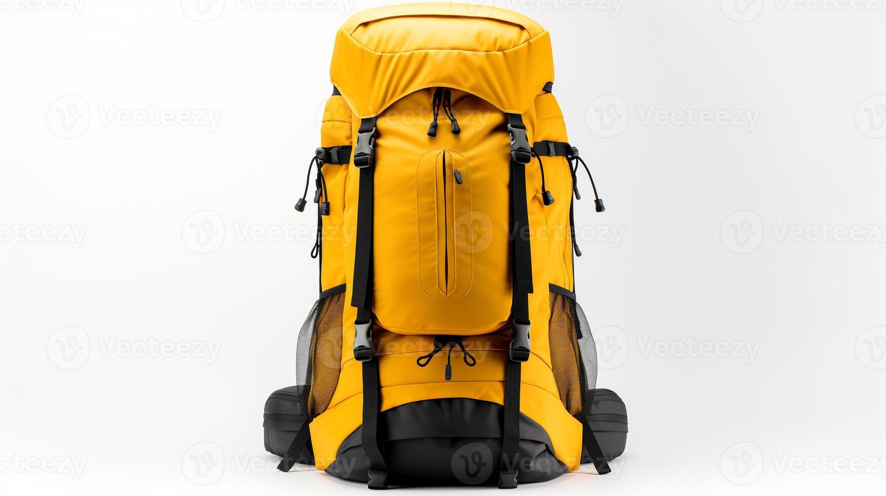 AI generated Yellow Hiking Backpack Bag isolated on white background with copy space for advertisement. AI Generated photo