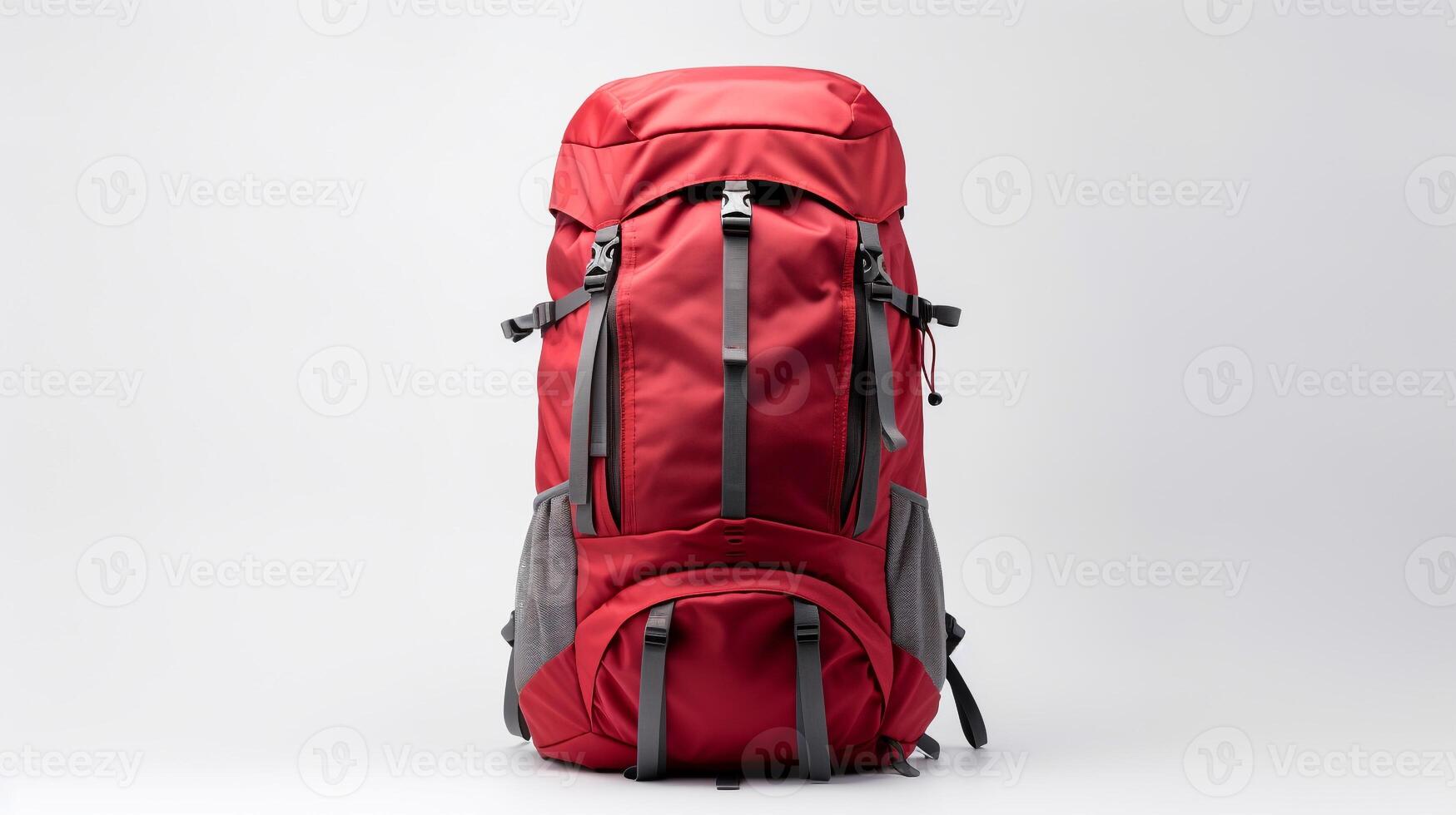 AI generated Red Hiking Backpack Bag isolated on white background with copy space for advertisement. AI Generated photo