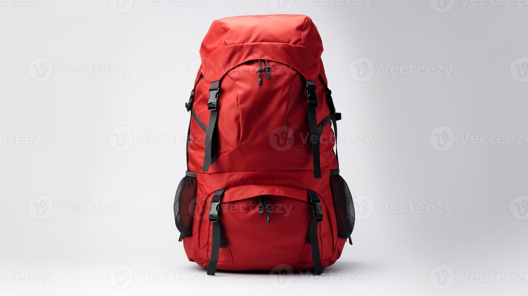 AI generated Red Hiking Backpack Bag isolated on white background with copy space for advertisement. AI Generated photo