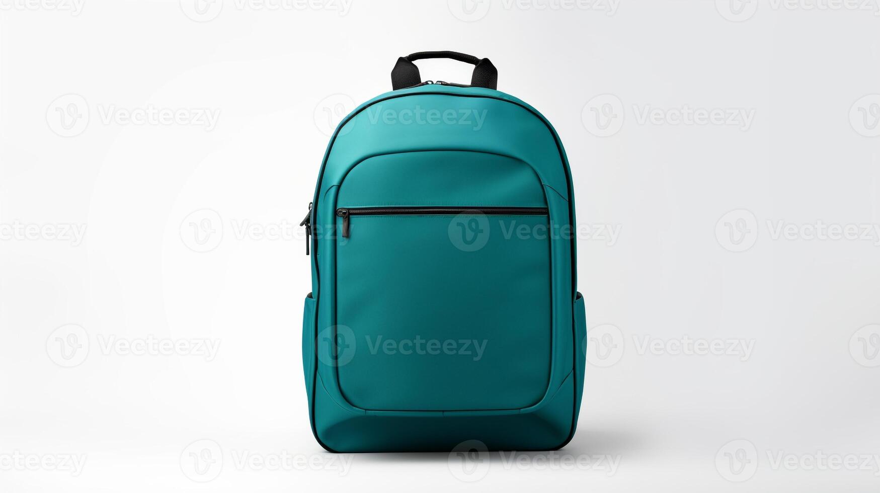 ai generado verde azulado laminación mochila bolso aislado en blanco antecedentes con Copiar espacio para anuncio publicitario. ai generado foto