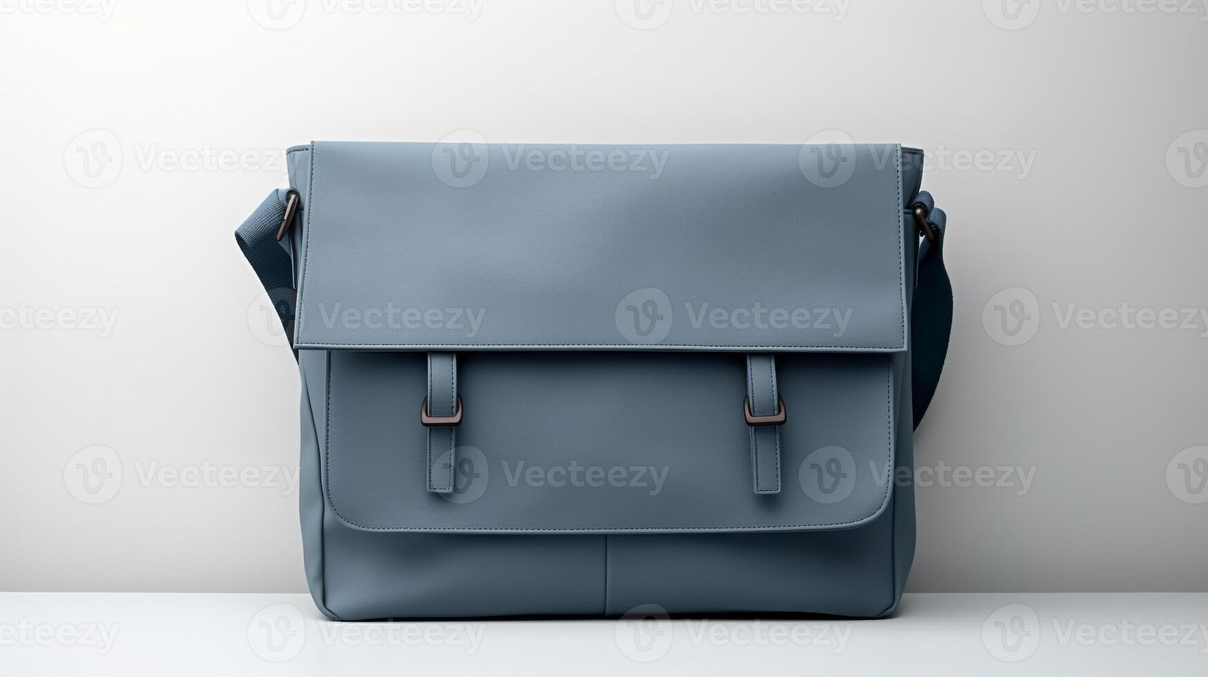 AI generated Slate Blue Messenger Bag isolated on white background with copy space for advertisement. AI Generated photo