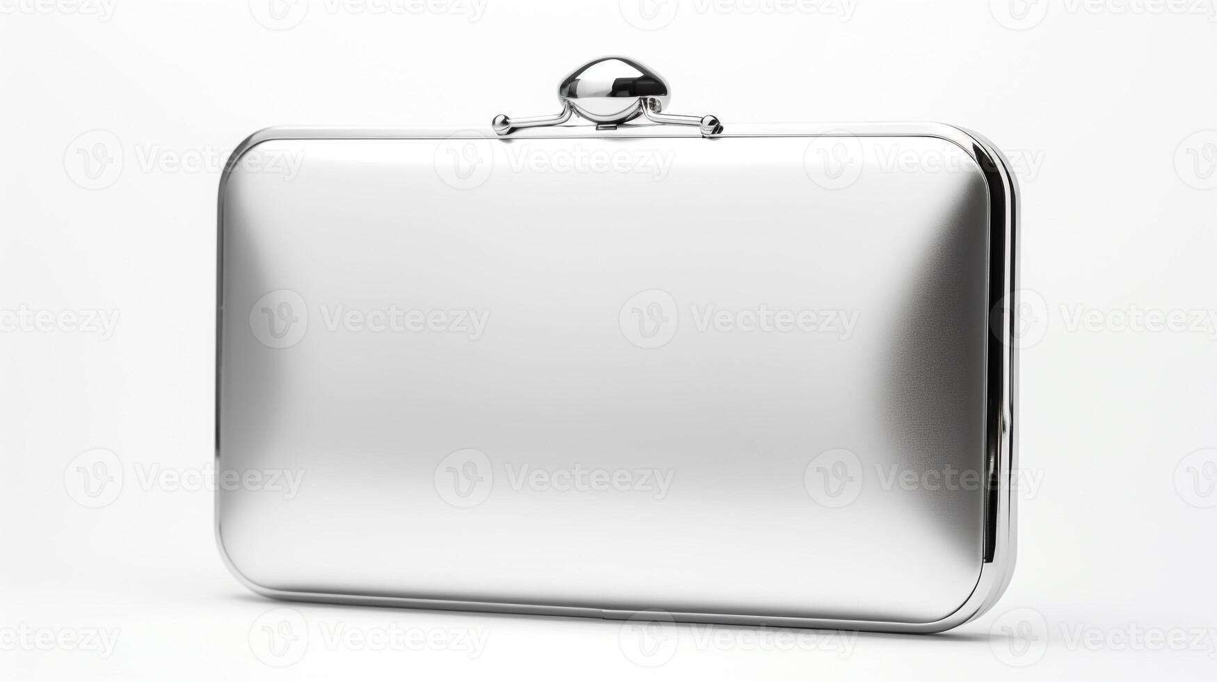 AI generated Silver Minaudiere Bag isolated on white background with copy space for advertisement. AI Generated photo