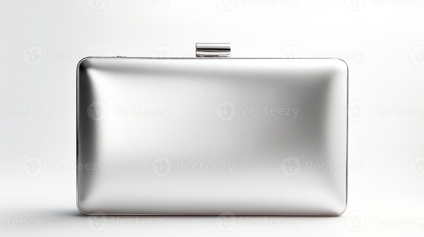 AI generated Silver Box Clutch Bag isolated on white background with copy space for advertisement. AI Generated photo