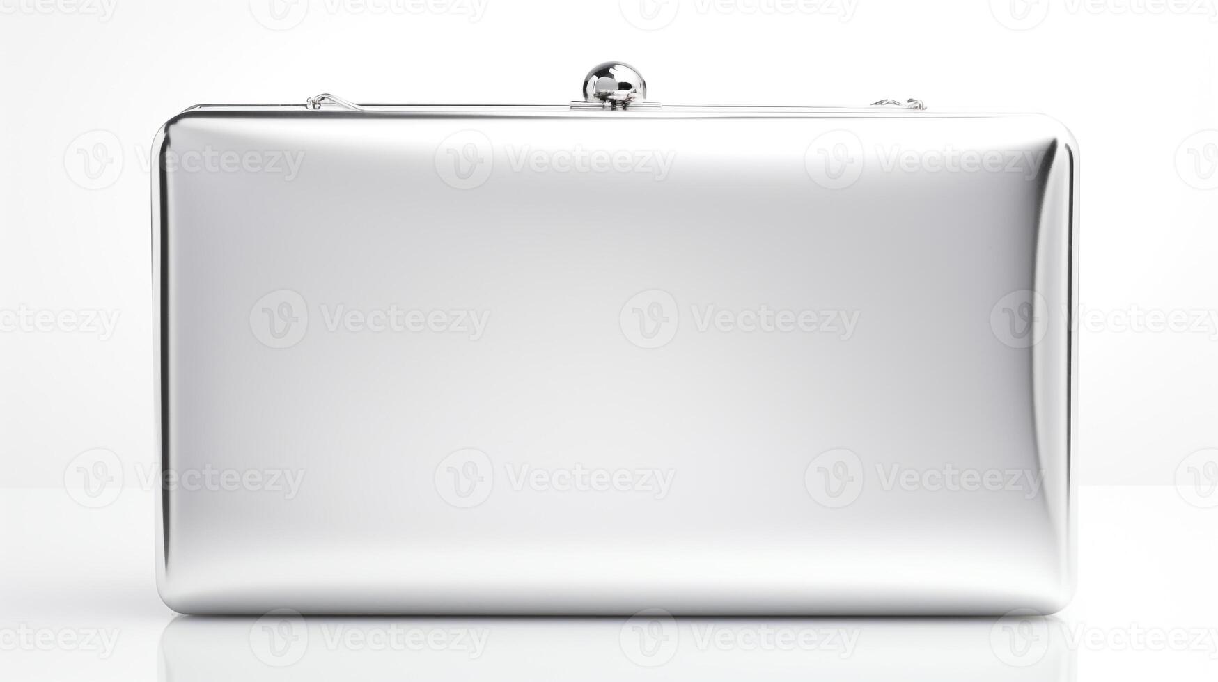 AI generated Silver Hardcase Clutch Bag isolated on white background with copy space for advertisement. AI Generated photo