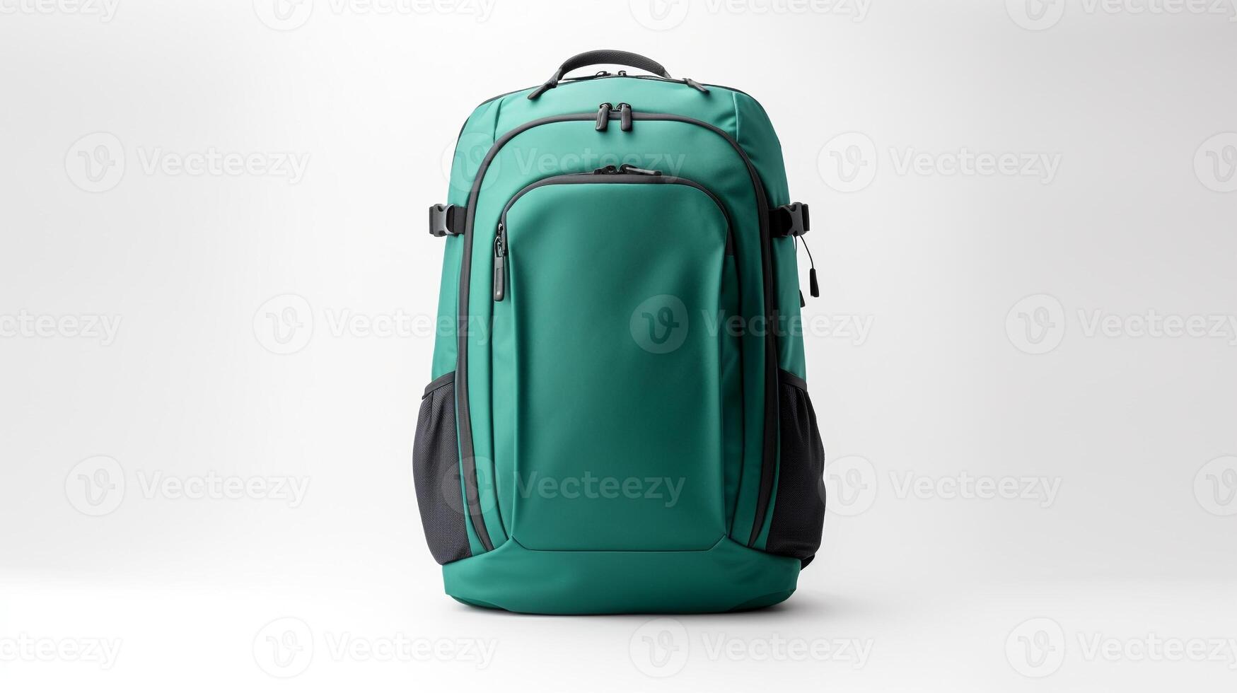 ai generado verde azulado viaje mochila bolso aislado en blanco antecedentes con Copiar espacio para anuncio publicitario. ai generado foto