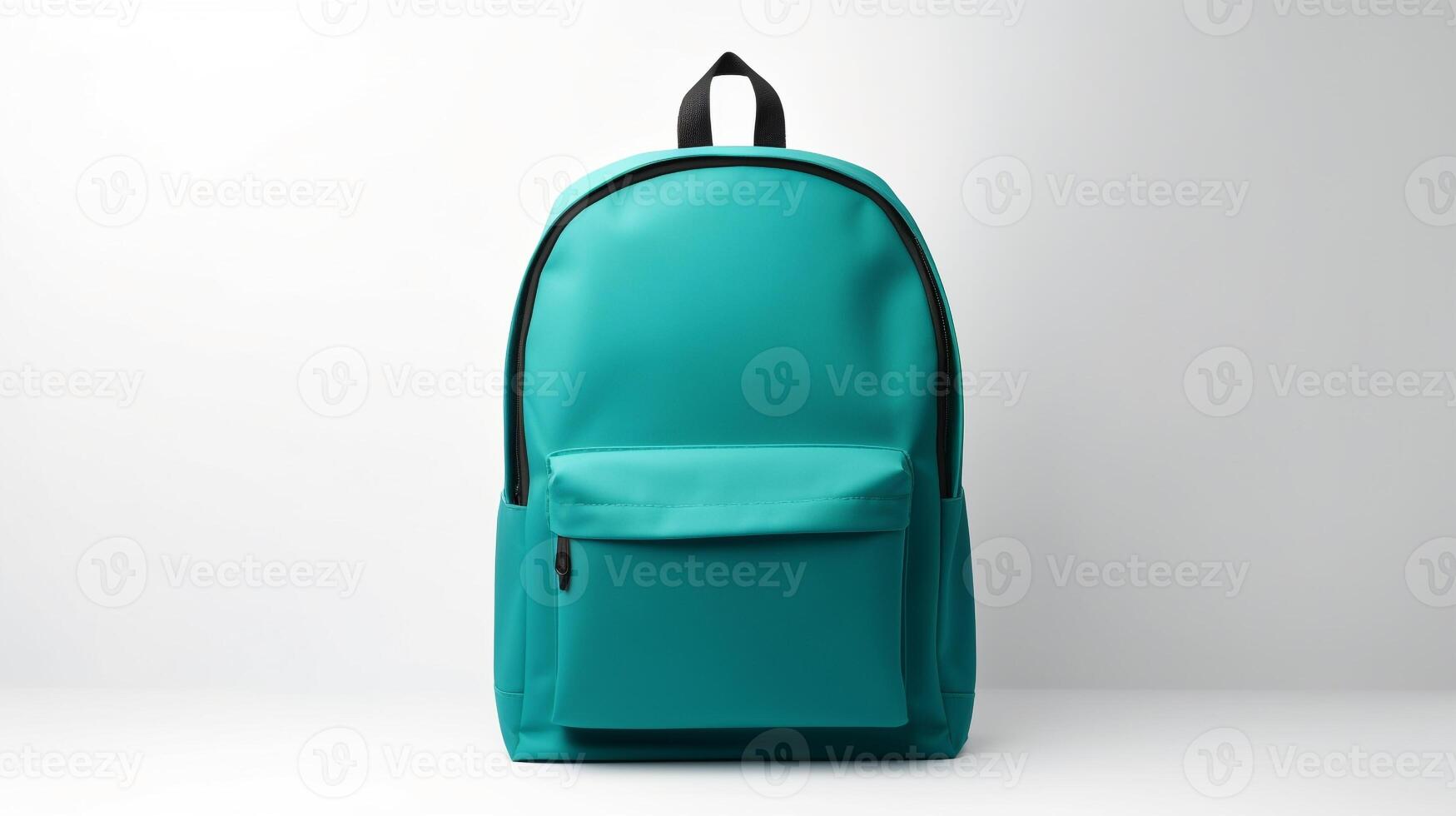 ai generado verde azulado colegio mochila bolso aislado en blanco antecedentes con Copiar espacio para anuncio publicitario. ai generado foto