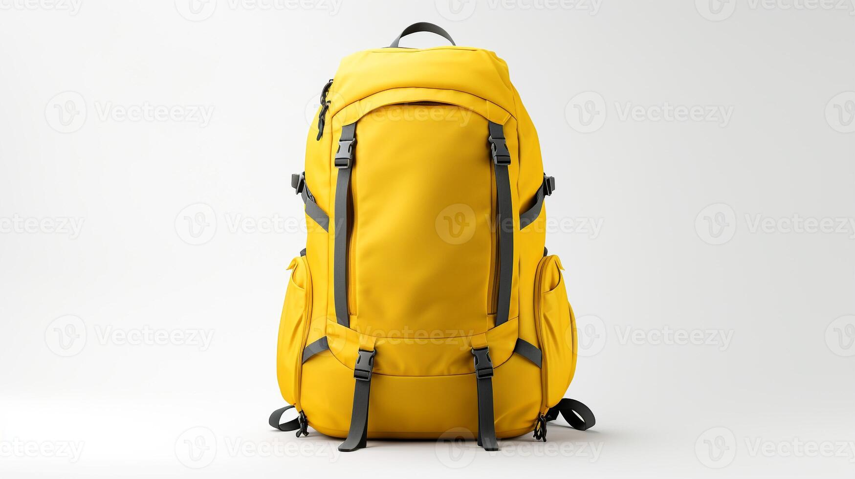 ai generado amarillo excursionismo mochila bolso aislado en blanco antecedentes con Copiar espacio para anuncio publicitario. ai generado foto