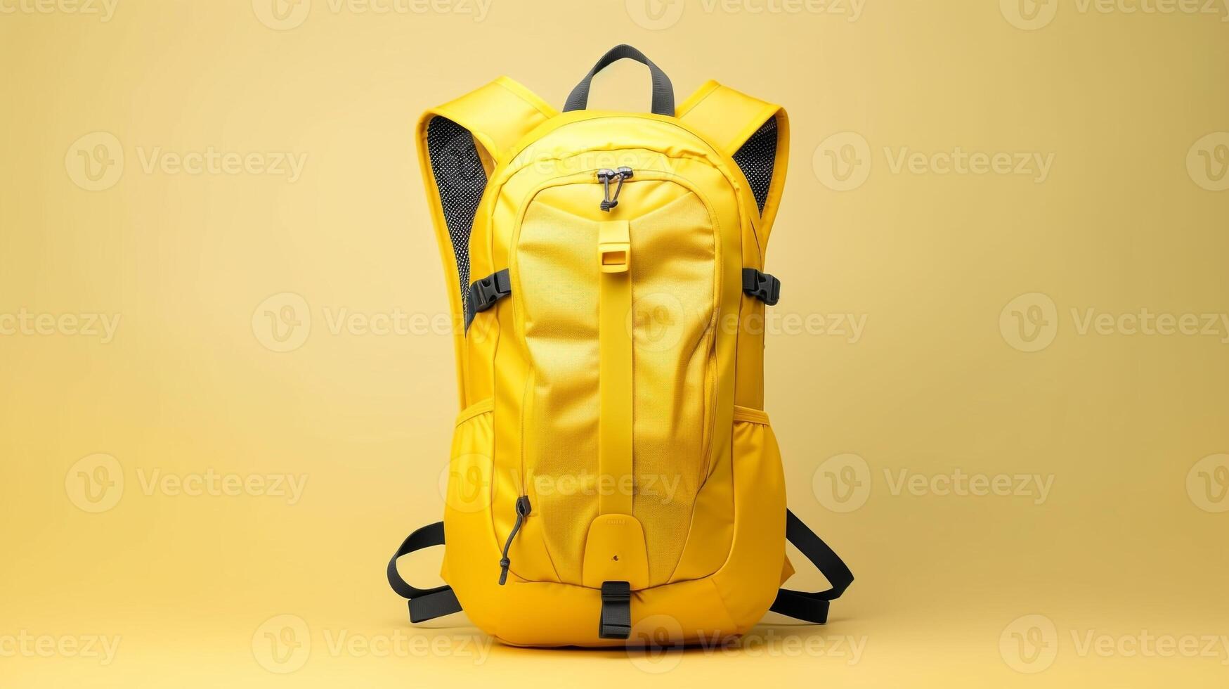 ai generado amarillo hidratación mochila bolso aislado en blanco antecedentes con Copiar espacio para anuncio publicitario. ai generado foto