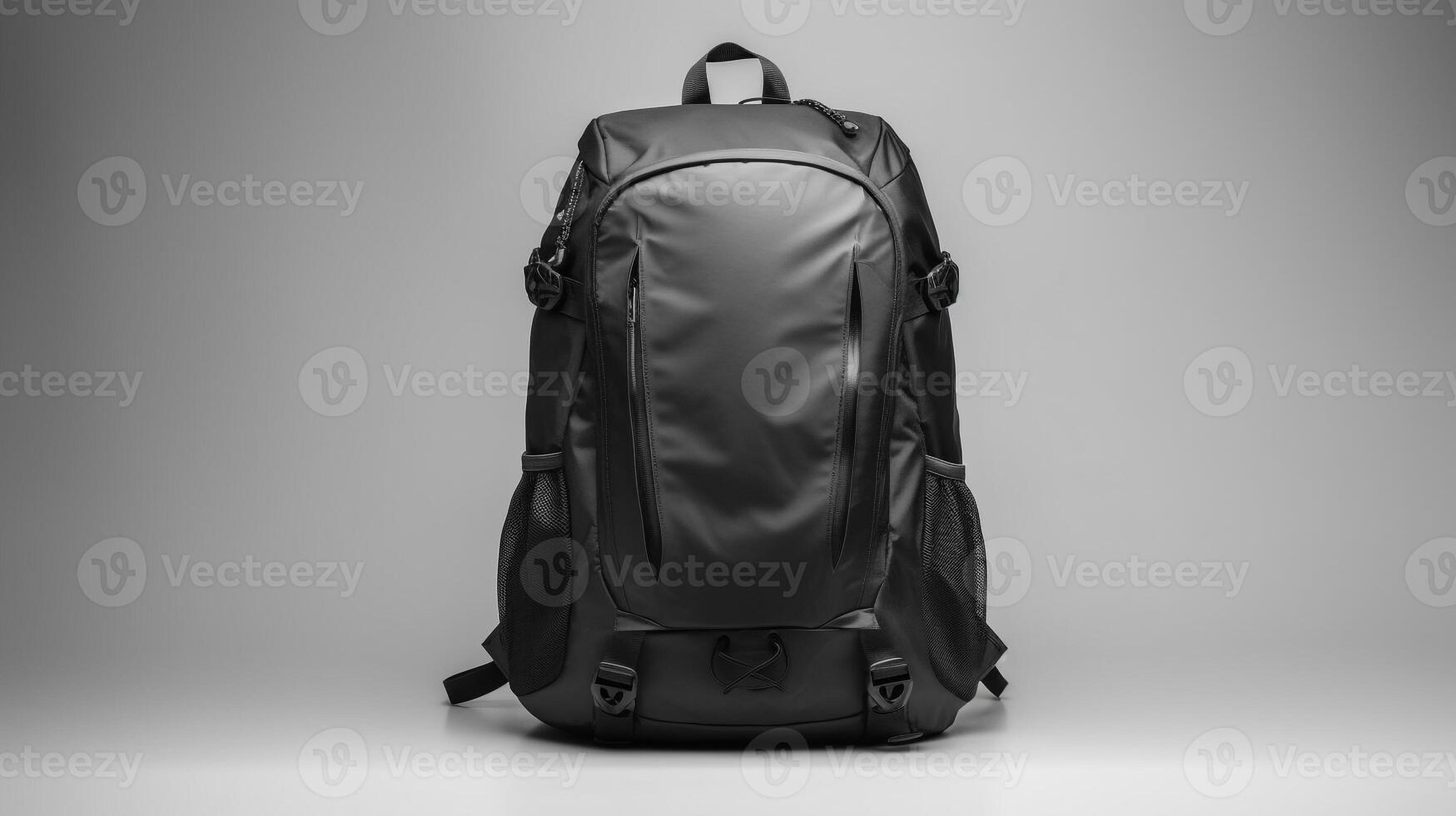 AI generated Black Cycling Backpack Bag isolated on white background with copy space for advertisement. AI Generated photo