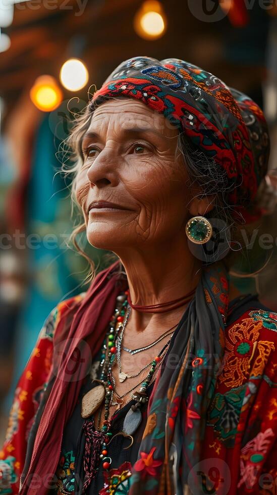 AI generated Portrait of Beautiful Gypsy Woman in Traditional Dress. Generative Ai photo