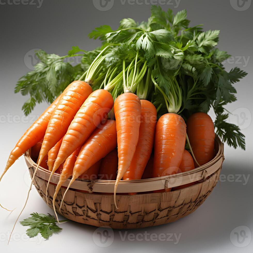 AI generated Pile of Fresh Carrots in a Basket. Generative Ai photo