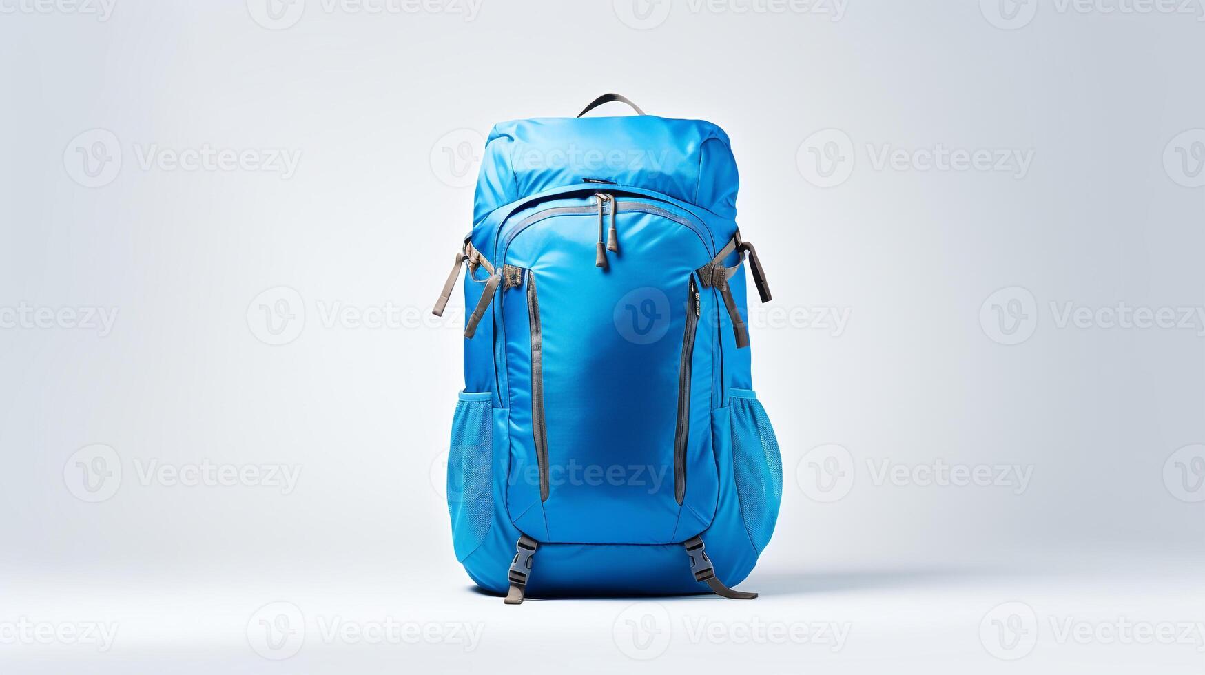 ai generado azul mochila bolso aislado en blanco antecedentes con Copiar espacio para anuncio publicitario. ai generado foto