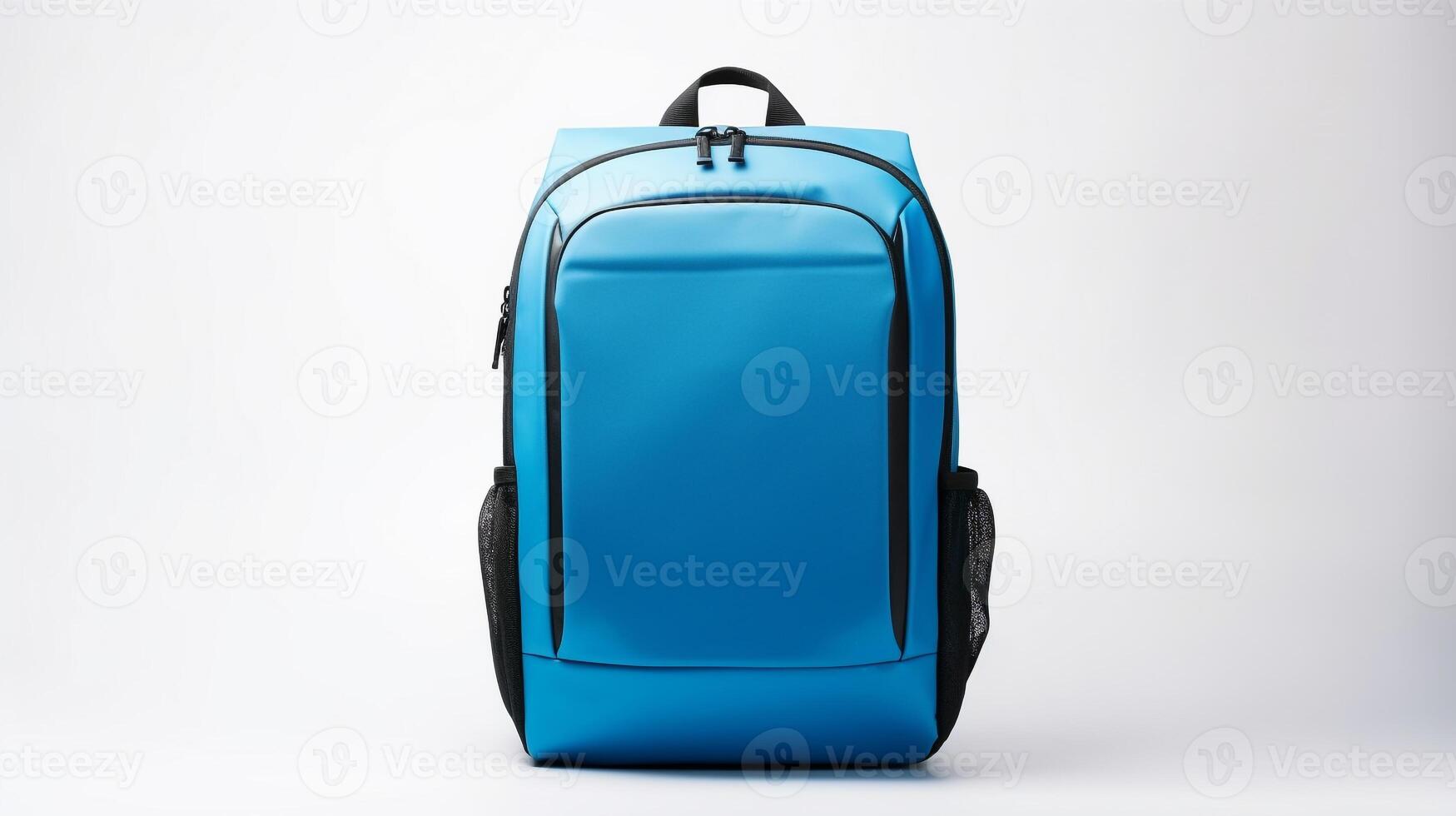 ai generado azul cámara mochila bolso aislado en blanco antecedentes con Copiar espacio para anuncio publicitario. ai generado foto