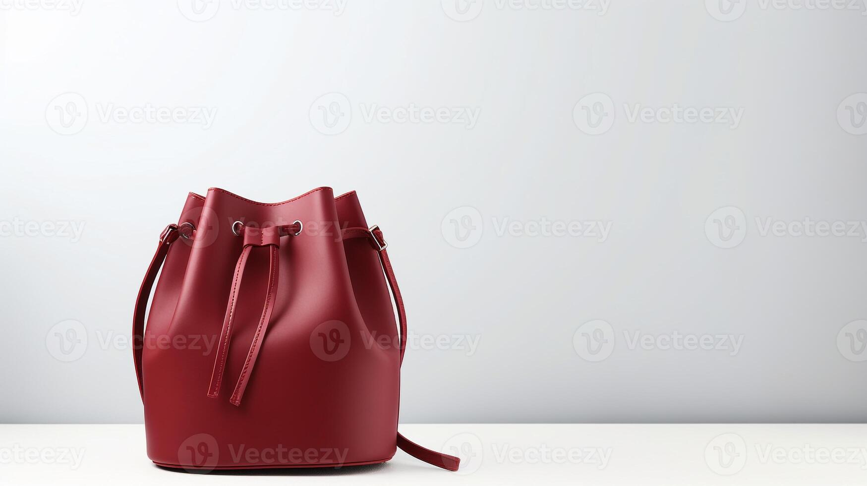 AI generated Burgundy Bucket Bag isolated on white background with copy space for advertisement. AI Generated photo