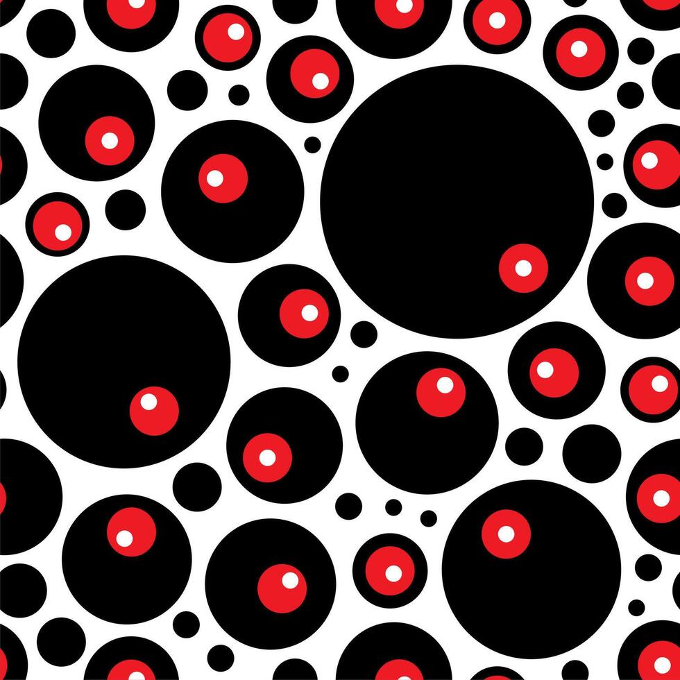 Black, red and white seamless circles or rounds pattern. vector