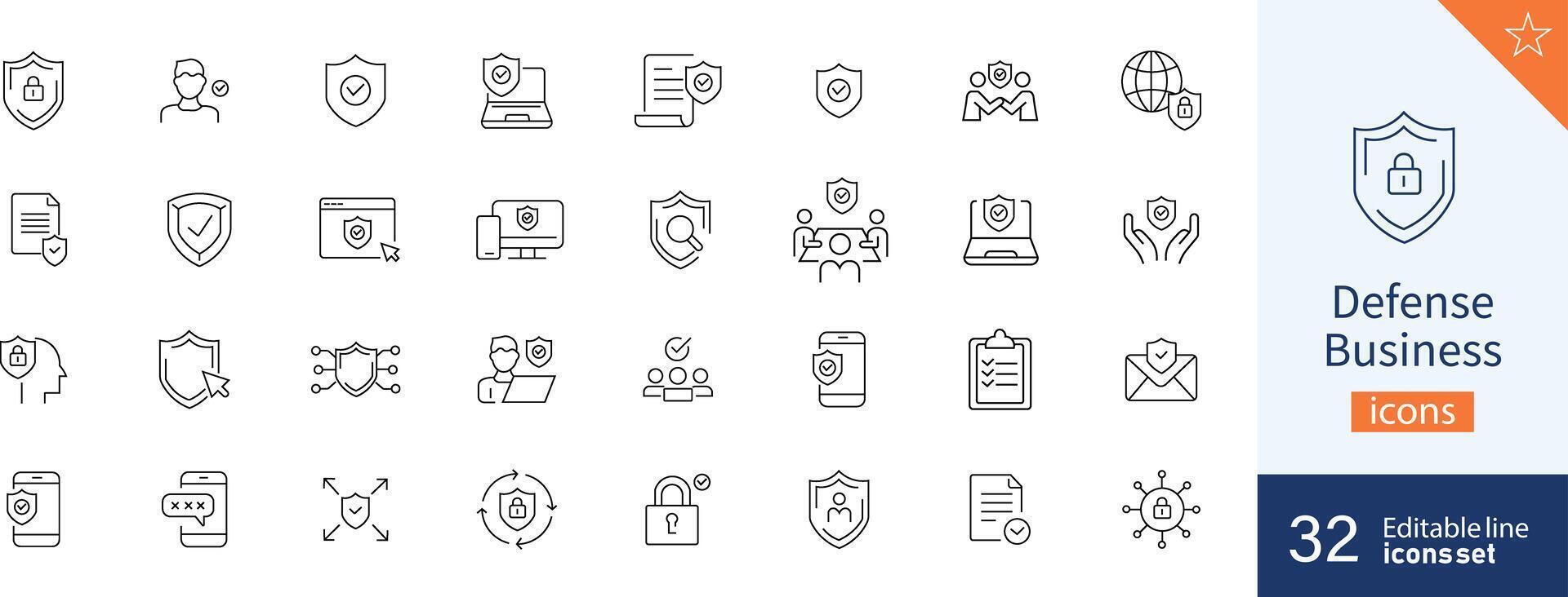 Defense icons Pixel perfect. Computer, security, web, .... vector