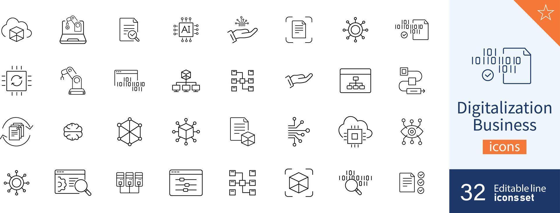 Digitalization icons Pixel perfect. product, computer, system, .... vector