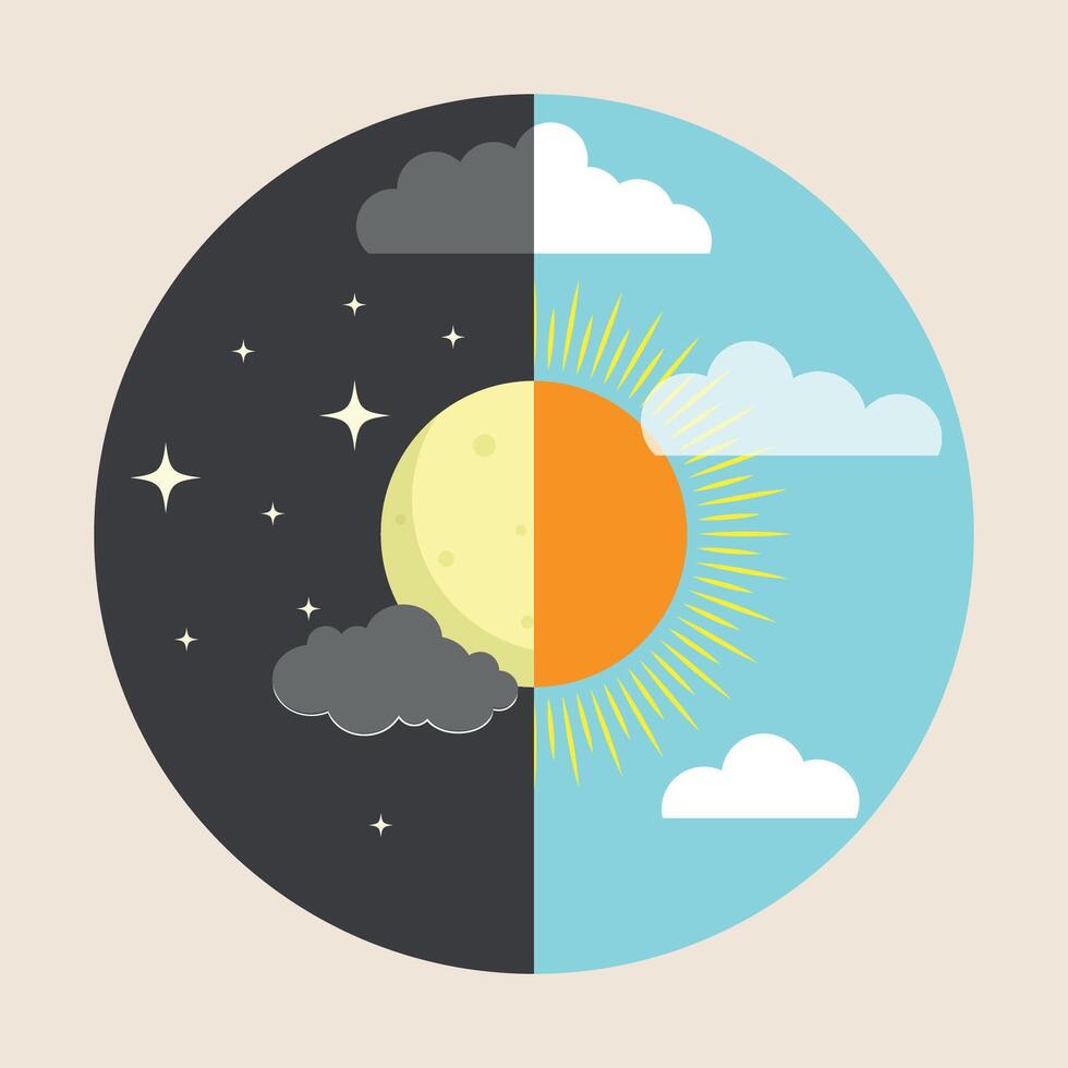 Set of Day and Night Vector Background in Circle Frame.