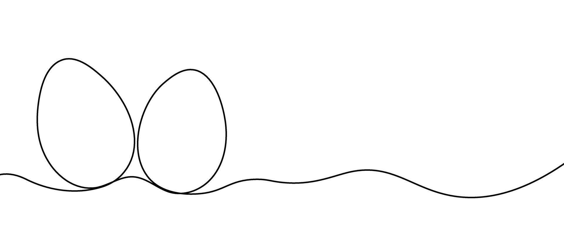 Continuous drawing line with two Easter eggs outline isolated on a transparent background. Happy Easter banner. Black line vector illustration. Vector illustration