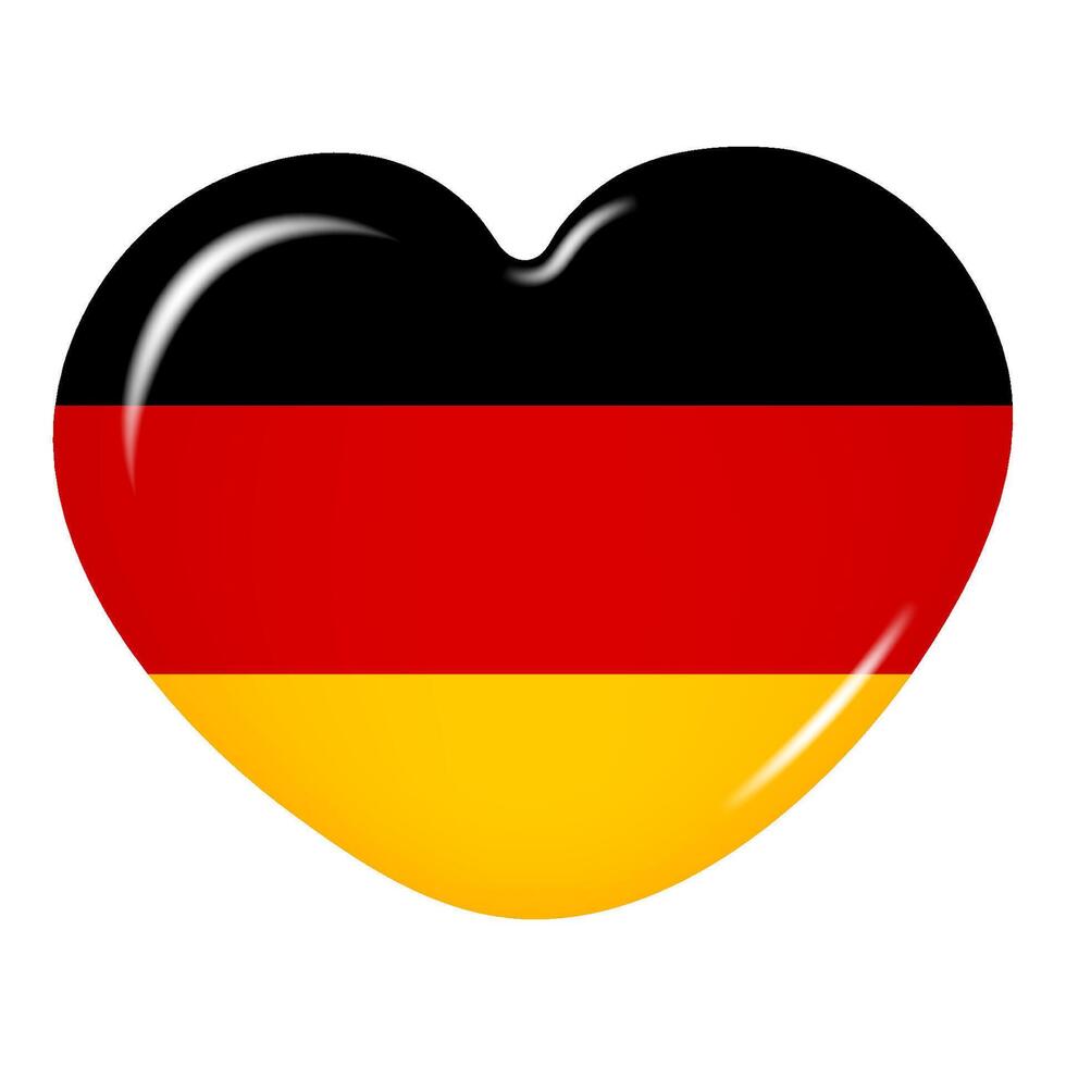 3D heart-shaped icon of the German flag, isolated on a transparent background. Country flag button. Vector illustration