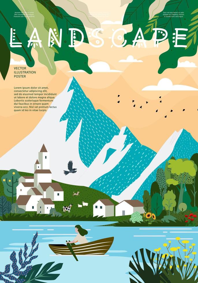 Nature and landscape, contemporary artistic poster. vector