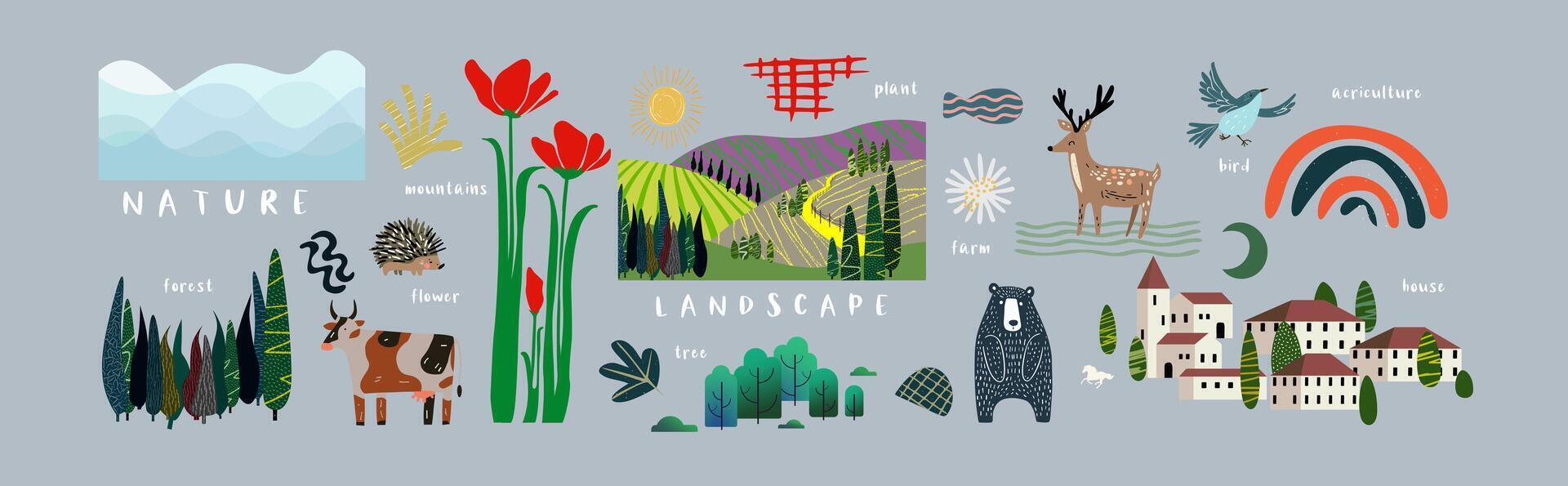 Nature and landscape, contemporary artistic poster. vector