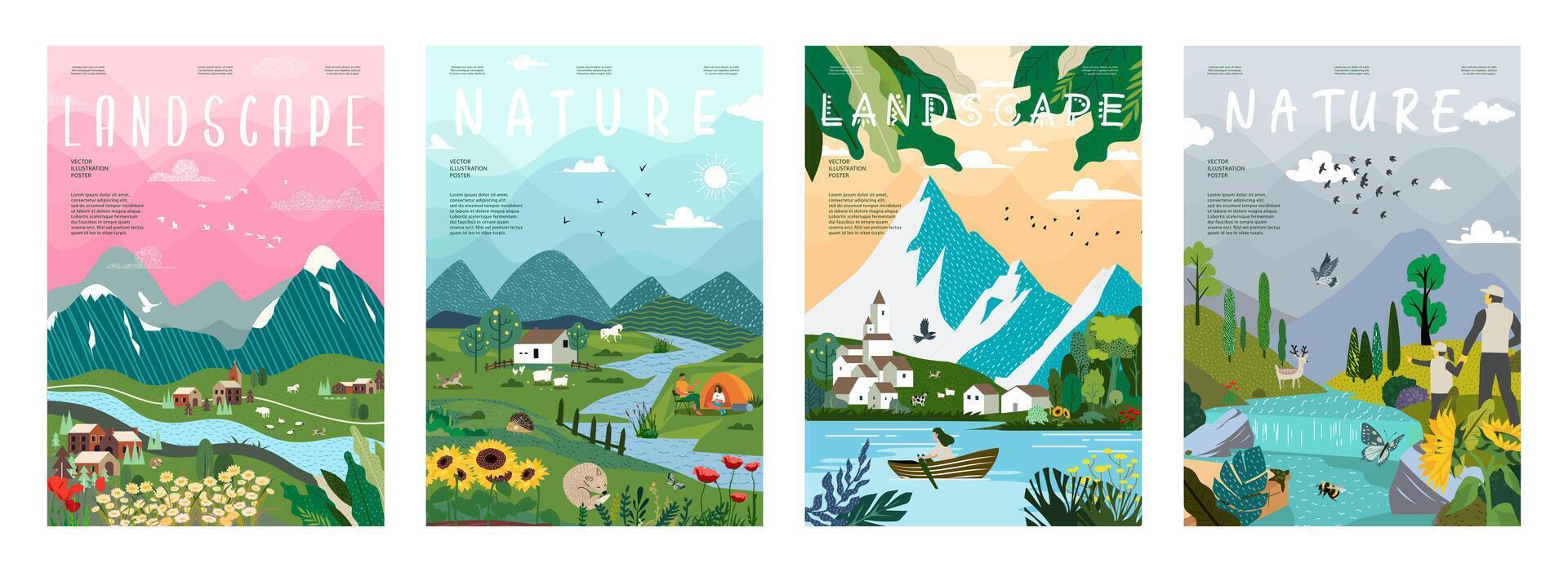 naturaleza y paisaje, contemporáneo artístico póster. vector