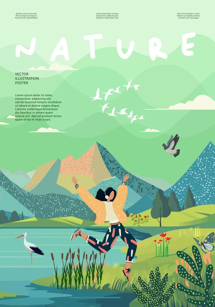 Nature and landscape, contemporary artistic poster. vector