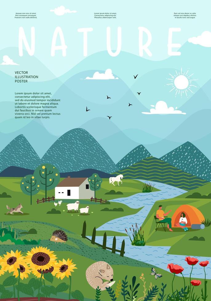 Nature and landscape, contemporary artistic poster. vector