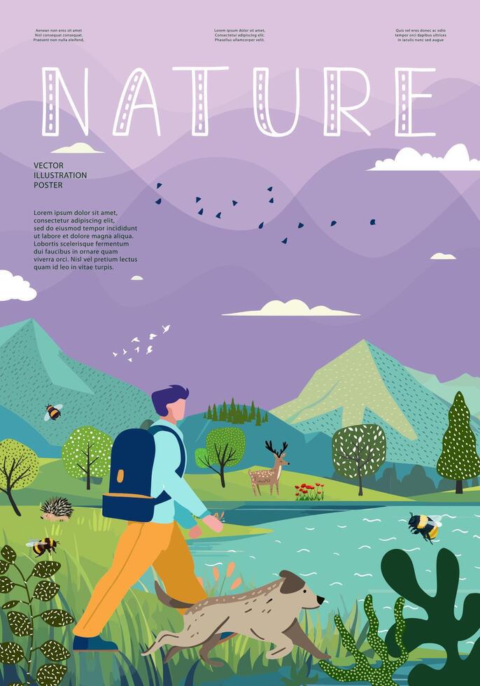 naturaleza y paisaje, contemporáneo artístico póster. vector