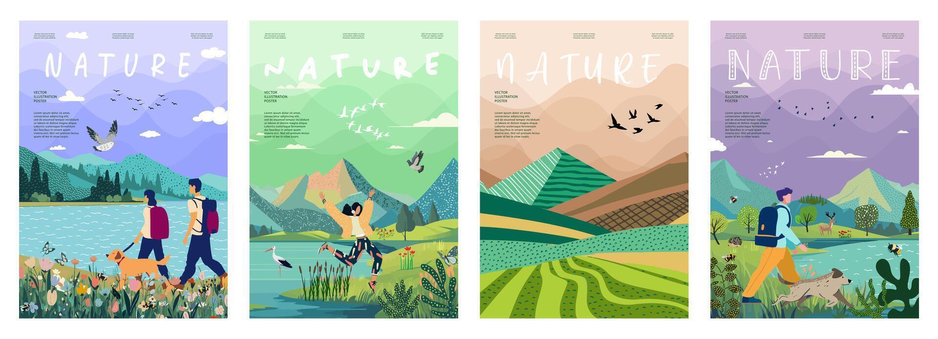 naturaleza y paisaje, contemporáneo artístico póster. vector