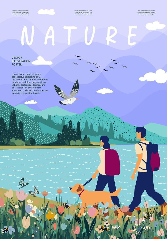 naturaleza y paisaje, contemporáneo artístico póster. vector