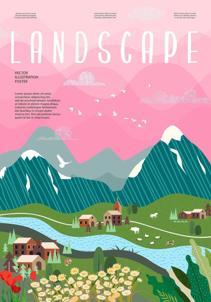 Nature and landscape, contemporary artistic poster. vector