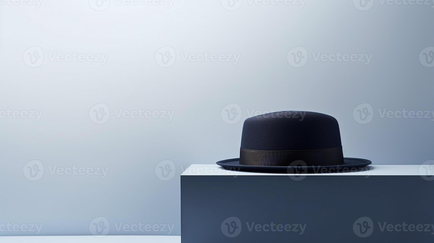 AI generated Photo of Navy Blue Boater Hat isolated on white background. AI Generated