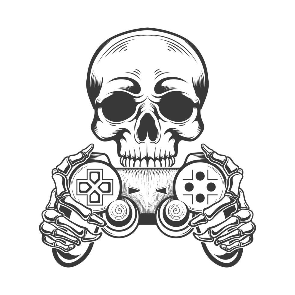 Video Gamer skull holding gamepad vector design