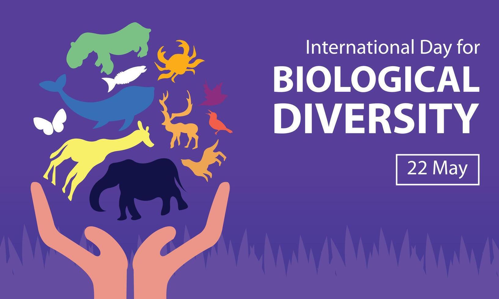 illustration vector graphic of a pair of hands holding a collection of fauna, perfect for international day, biological diversity, celebrate, greeting card, etc.