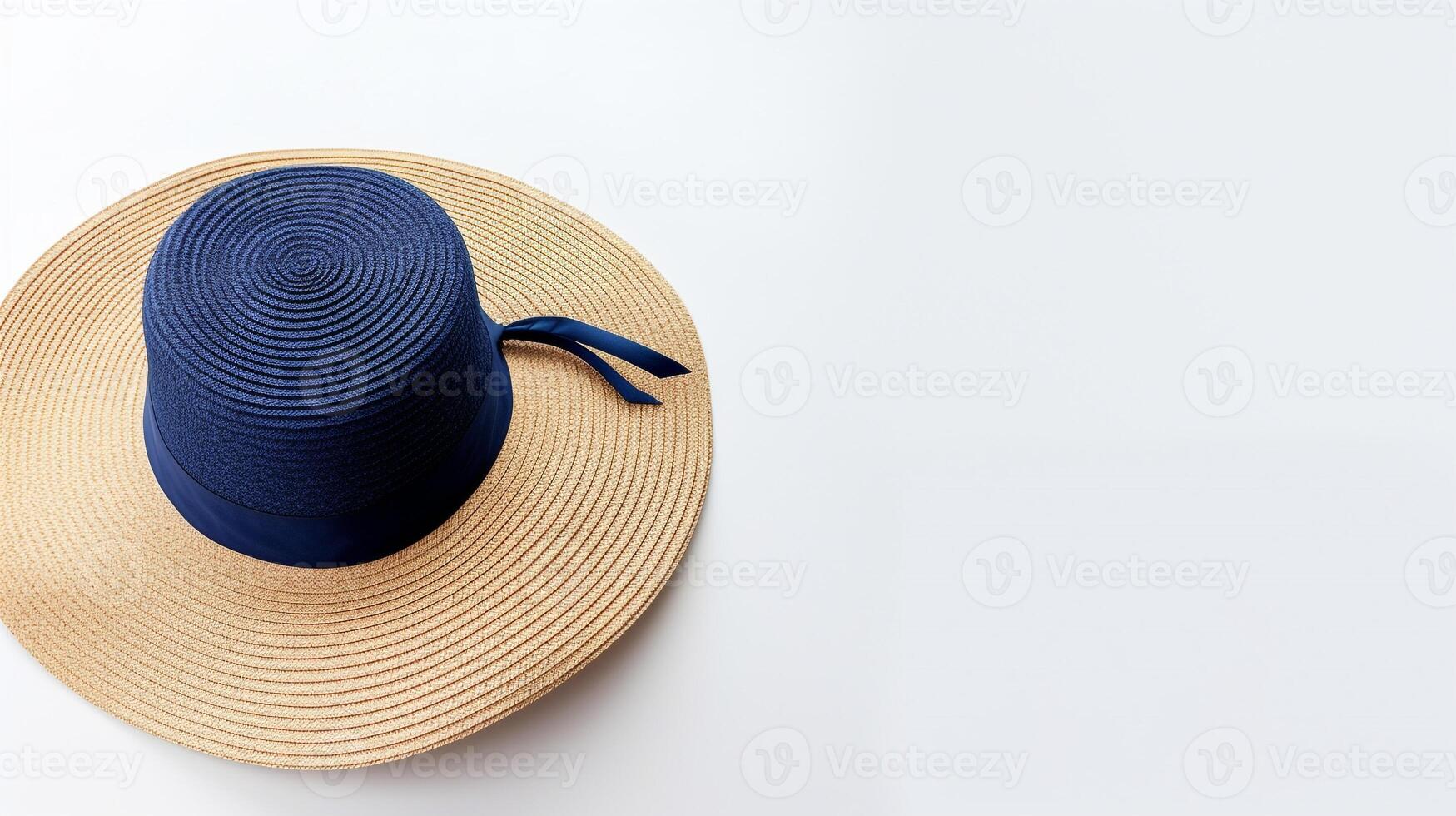 AI generated Photo of Navy Blue Straw hat isolated on white background. AI Generated