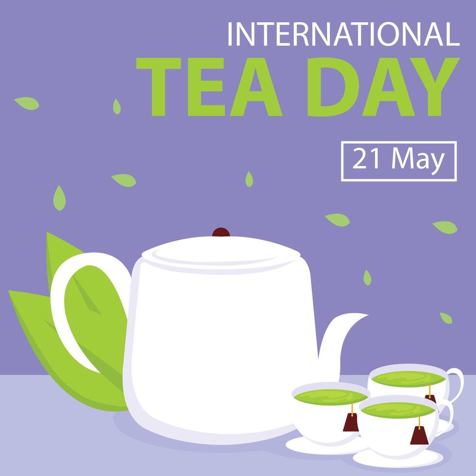 illustration vector graphic of kettle and three cups of tea, perfect for international day, international tea day, celebrate, greeting card, etc.