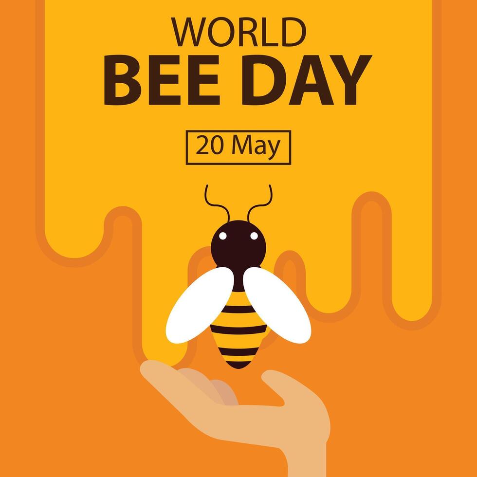 illustration vector graphic of hand lifting a honey bee upwards, perfect for international day, world bee day, celebrate, greeting card, etc.